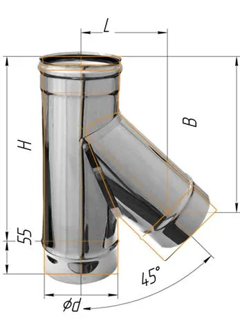 тройник феррум угол 135°, нержавеющий (430/0,5мм), ф120, по воде #