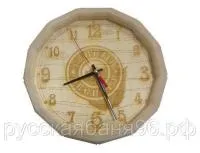 часы "бочонок - банный эксперт", логотип внизу, банный эксперт